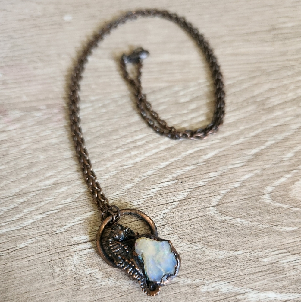 OOAK Copper and Opal Seahorse Necklace - Picture 7 of 9